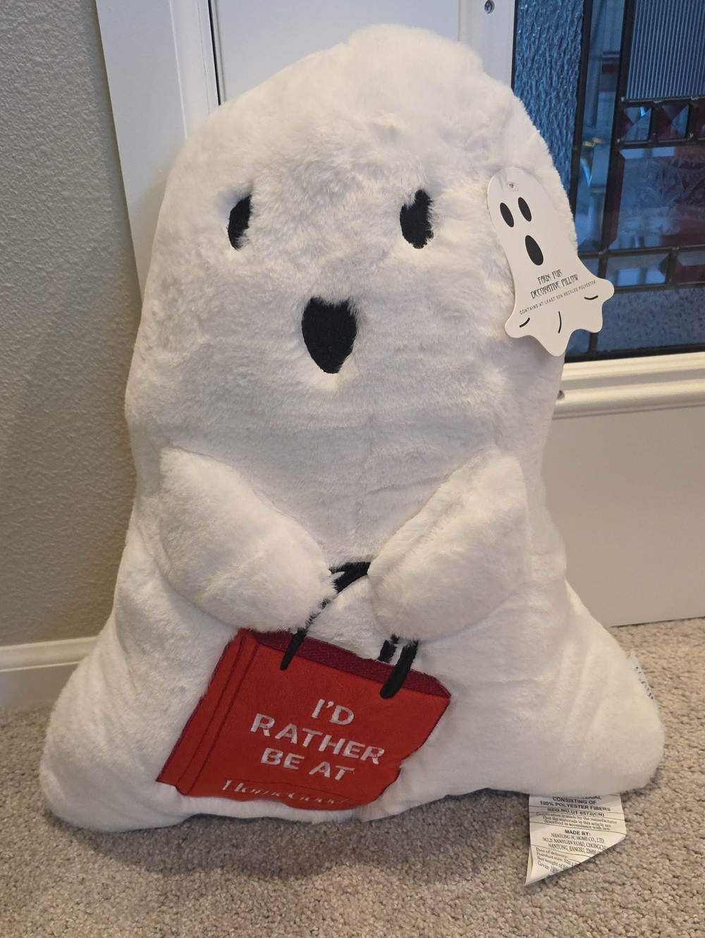 White Ghost Plush Pillow with Red HomeGoods Trick Or Treat Bag
